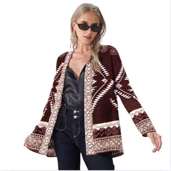Pink Republic Sweaters - Pink Republic Burgundy/cream Aztec design Sweater Size S